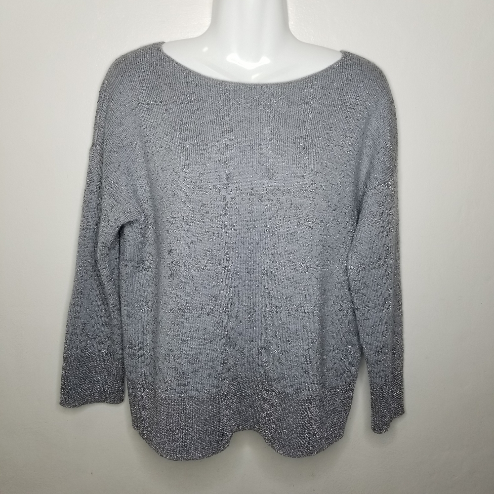 Eileen Fisher Pullover Sweater Gray Metallic Italian Yarn Merino Wool Shimmer XS